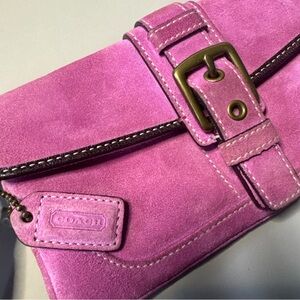 Authentic Vintage Coach clutch circa 2003-2008 - Hot Pink Suede w/ brown trim